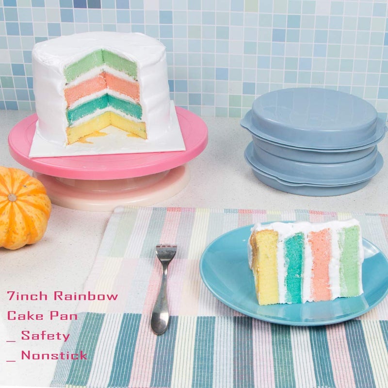 Webake Layer Cake Pans, 7 Inch Round Cake Pan Set, Silicone Cake Mold Versatile for Rainbow Cake Vegetable Pancake Taco Shell Pizza Crust Omelet Frittata and Resin Craft (Set of 4) - Image 5